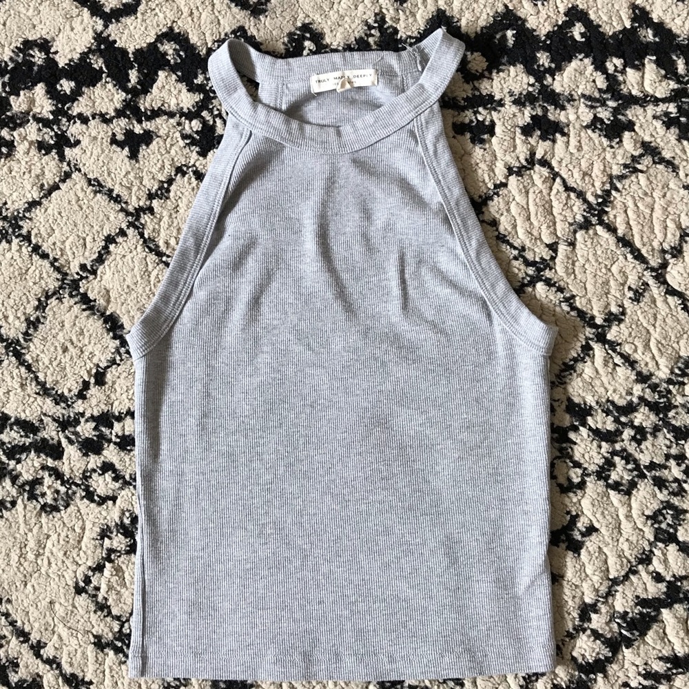Heather grey ribbed high neck tank top